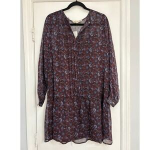 NWT LOFT Cottagecore‎ M Floral Dress Long Sleeve Drop Waist Midi Women's